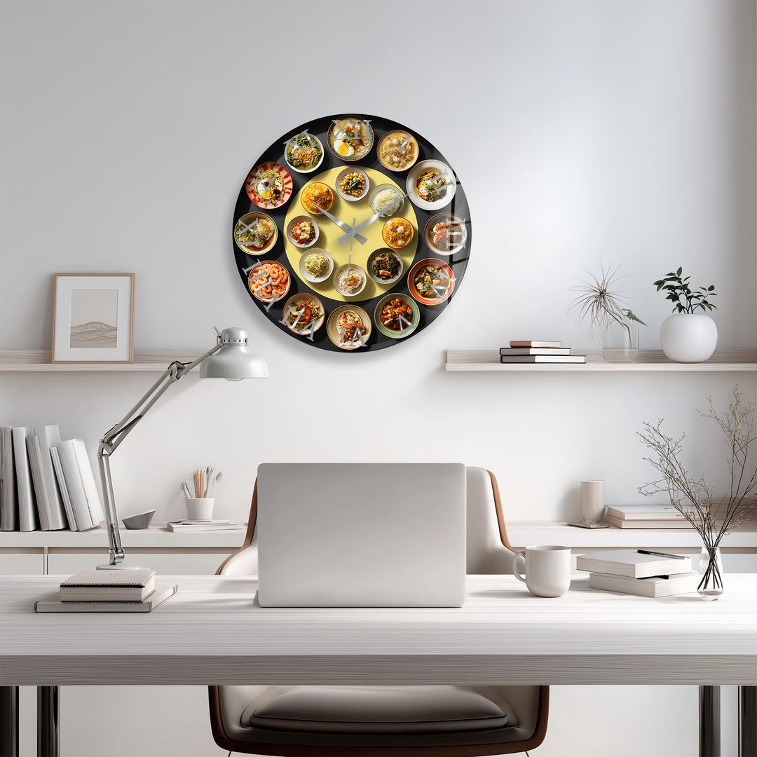 Asian Food Glass Wall Clock – Restaurant Kitchen Decor