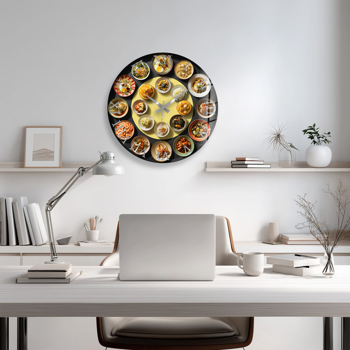 Asian Food Glass Wall Clock – Restaurant Kitchen Decor