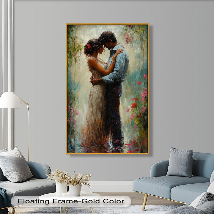 Romantic Couple Surrounded by Blooms - Love Oil Painting