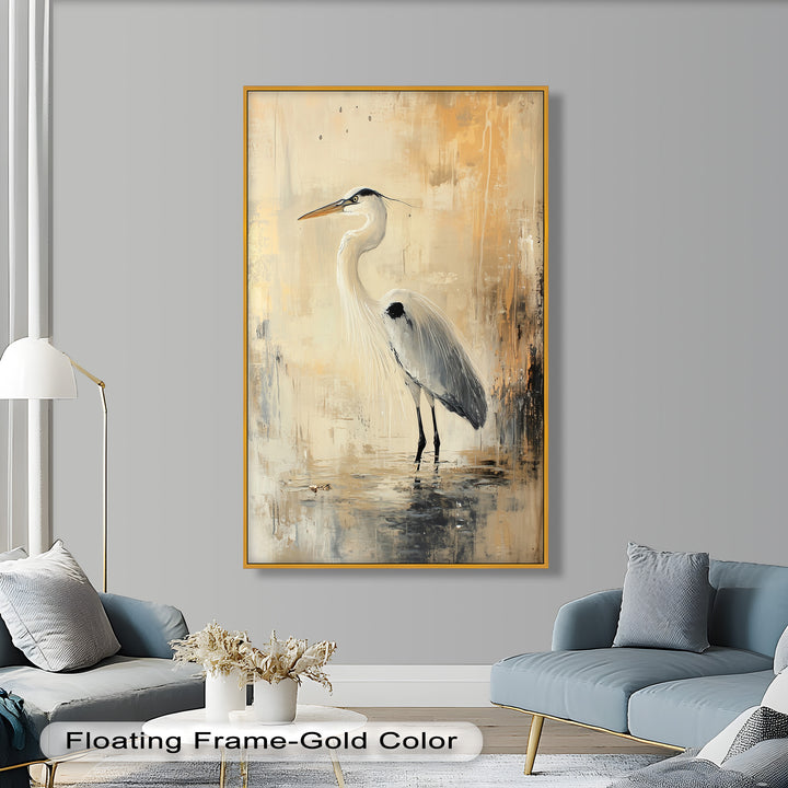 Golden Stillness – Heron in Reflective Water Oil Painting