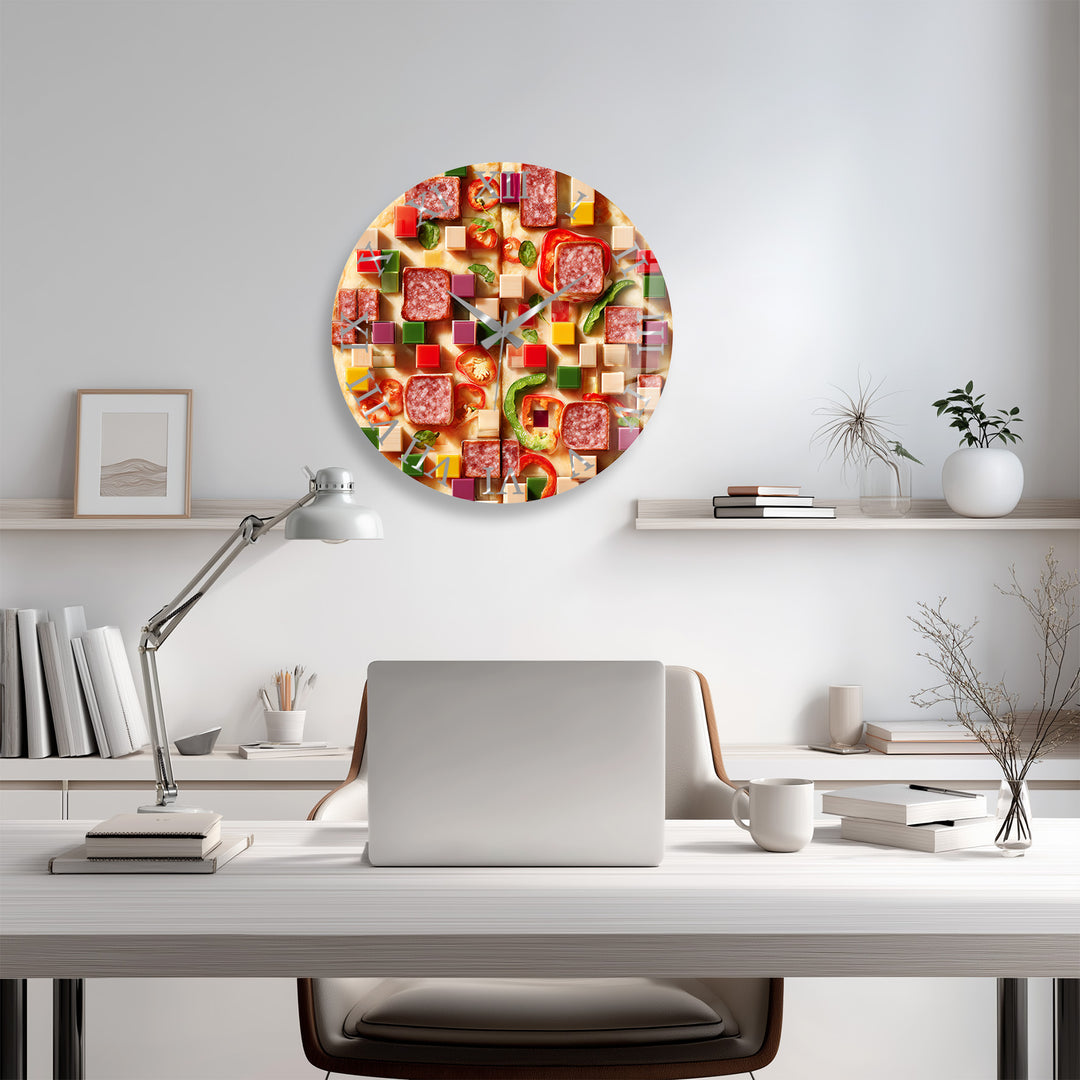 Pizza Glass Wall Clock – Colorful Kitchen Food Decor
