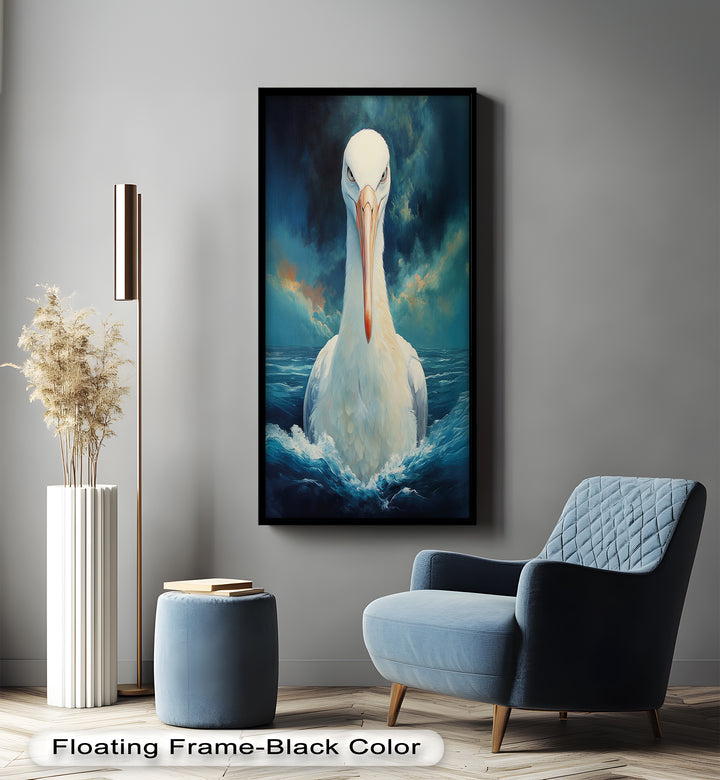 Stork Amid Ocean Storm - Animal Oil Painting