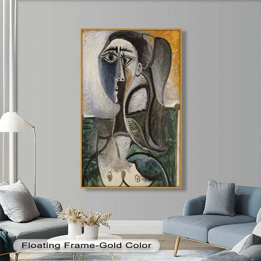 Highlighting the white and golden hues, this oil painting wall art presents a Picasso-style 'Fragmented Grace' with expressive, abstract brushstrokes.