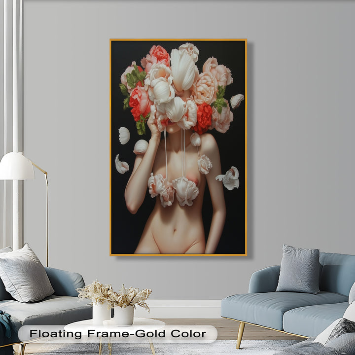 Bloomveil – Surreal Nude with Cascading Petals Oil Painting