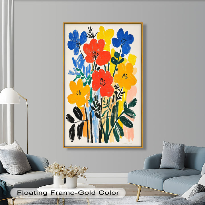 Fröhlicher wilder Garten – Fauvistisches Boho-Blumen-Ölgemälde