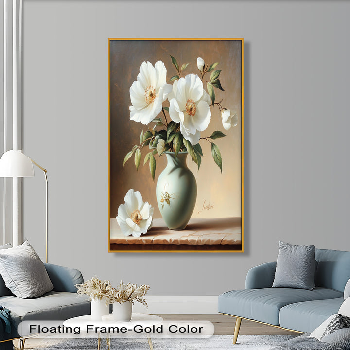 White Peony Still Life – Classic Floral Arrangement Flower Oil Painting