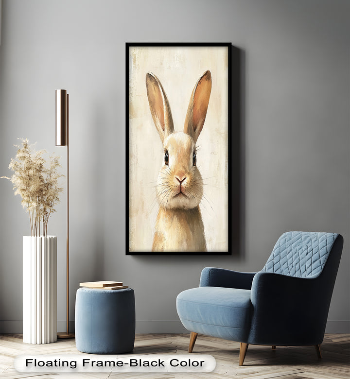 Soft-Gazed Bunny in Cream Hues - Animal Oil Painting