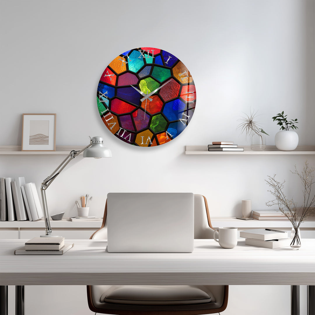 Colorful Glass Wall Clock – Rainbow Stained Glass Style