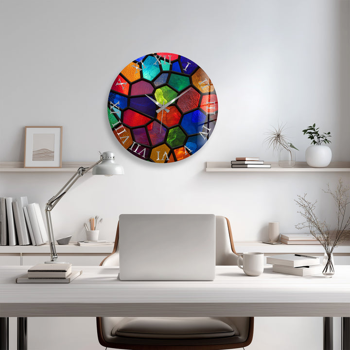 Colorful Glass Wall Clock – Rainbow Stained Glass Style
