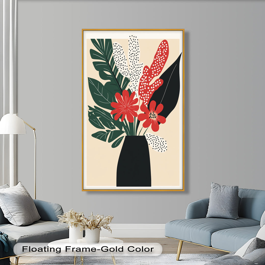 Purpurrote Blüte in monochromer Vase – Modernes florales Ölgemälde