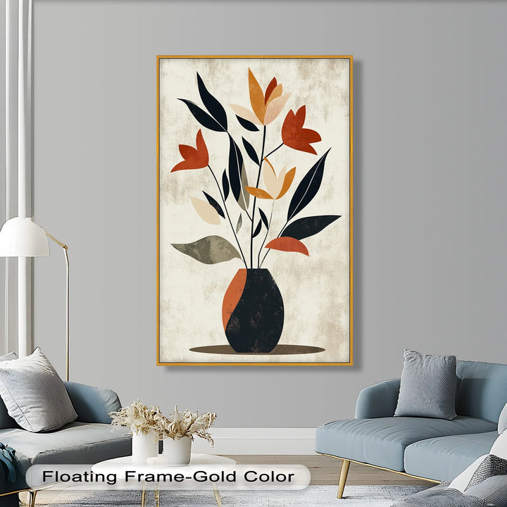 Earthy Boho Floral – Modern Abstract Vase Oil Painting - MyPhotoStation