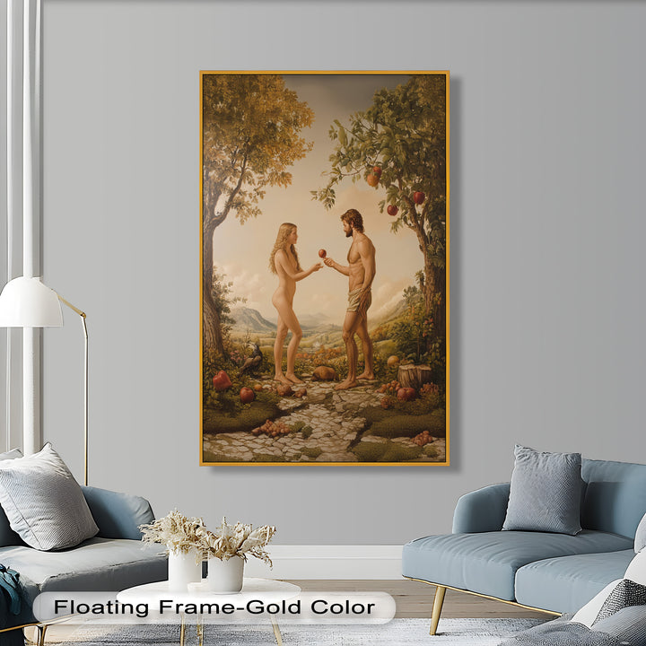 The First Temptation – Adam and Eve in Eden Renaissance Oil Painting