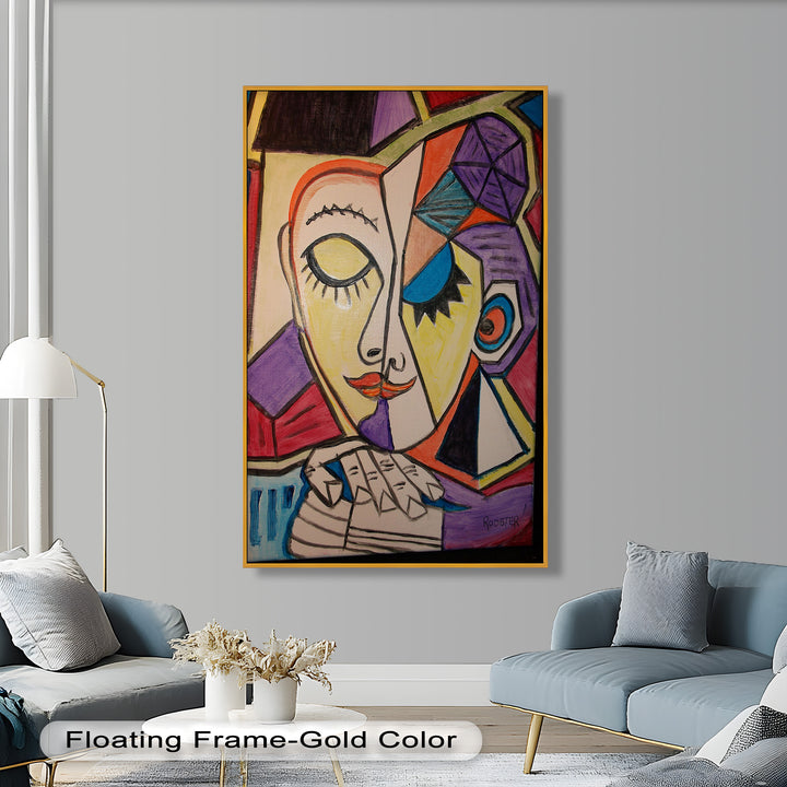 Unified Gaze – Dual Expression Abstract Picasso Oil Painting