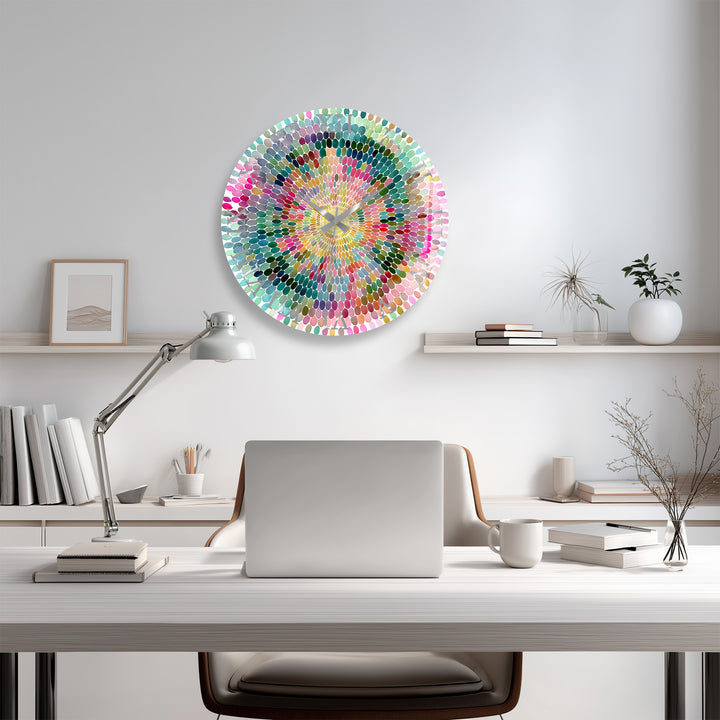 Colorful Mandala Glass Wall Clock – Rainbow Mosaic Decor
