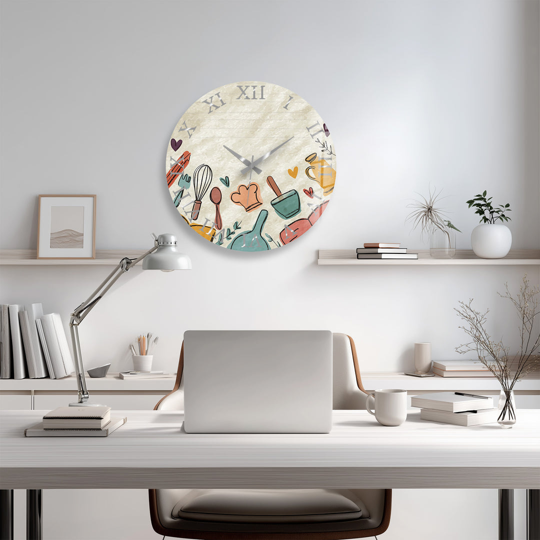 Kitchen Utensils Glass Wall Clock – Cute Cooking Kitchen Decor