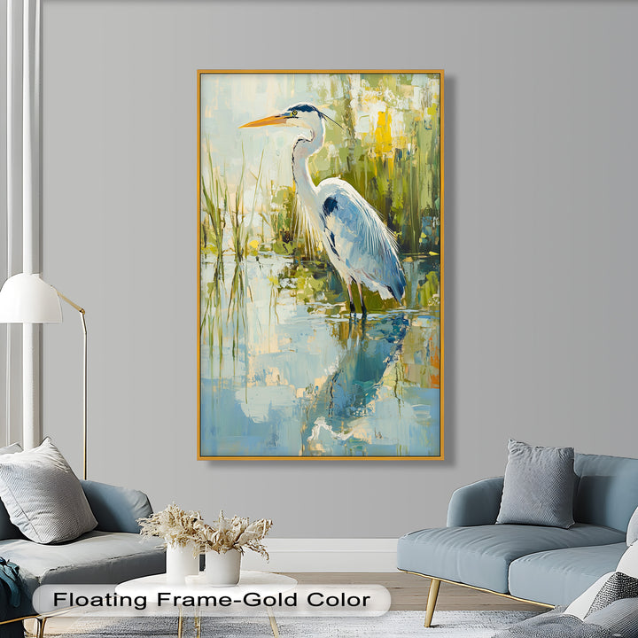 Reflections of Grace – Heron in Wetlands Oil Painting