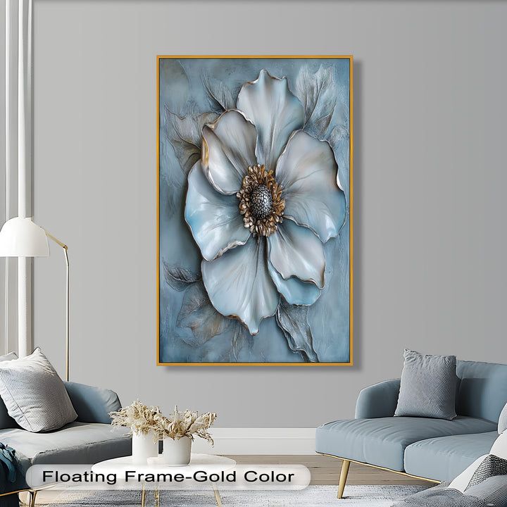 Blue Mist Bloom – Sculptural Petal Flower Oil Painting