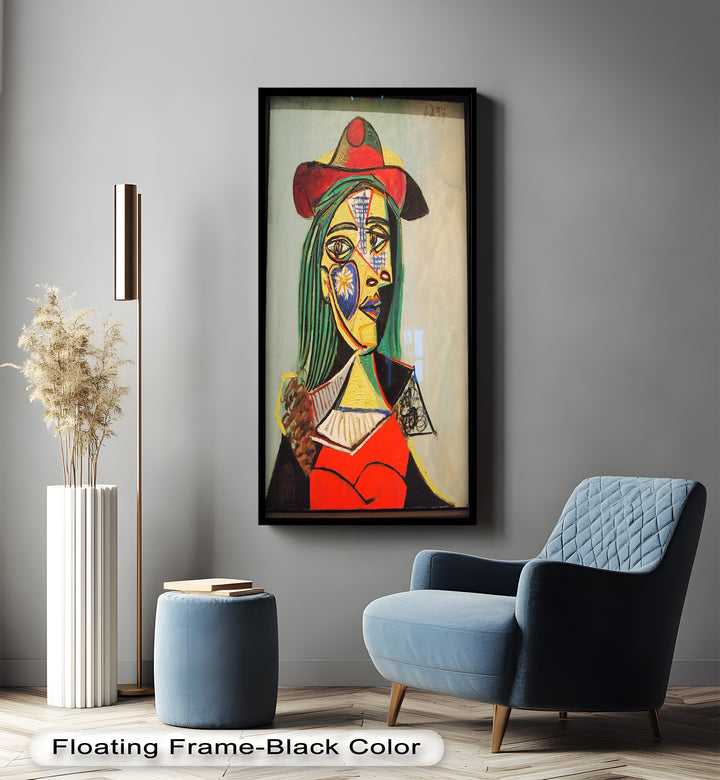 Solar Veil – Cubist Portrait of a Woman in Red Hat Oil Painting