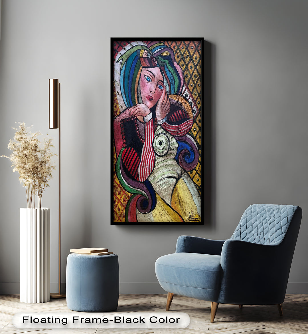Bunte Muse – Lebendiges Porträt im Ölgemälde-Stil von Picasso