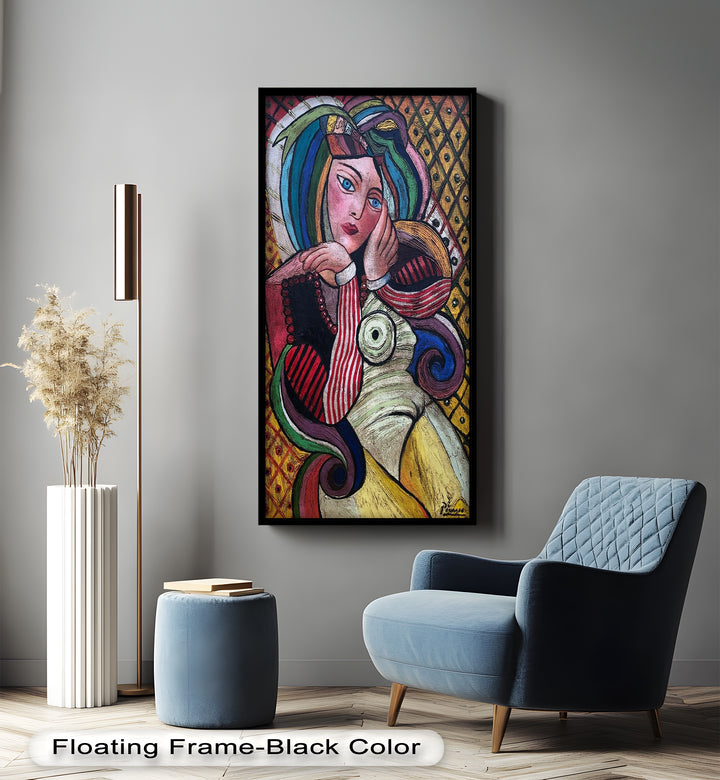 Bunte Muse – Lebendiges Porträt im Ölgemälde-Stil von Picasso