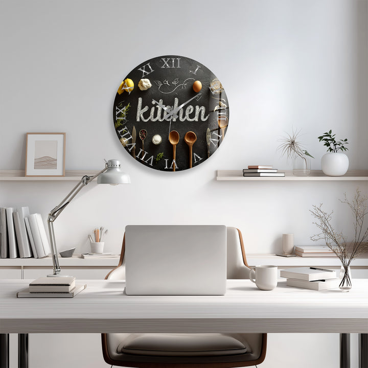 Rustic Kitchen Glass Wall Clock – Farmhouse Chalkboard Decor