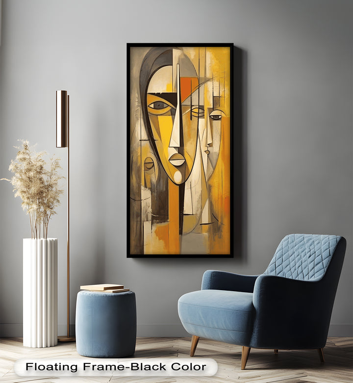 Golden Echoes – Cubist Expression of Faces in Motion Picasso Oil Painting