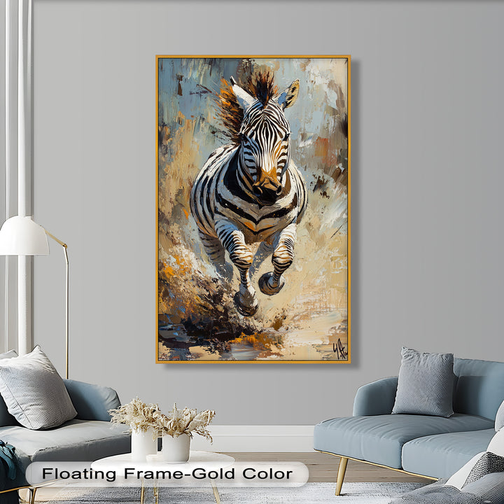Charging Zebra in Dust Storm – Wildlife Animal Oil Painting