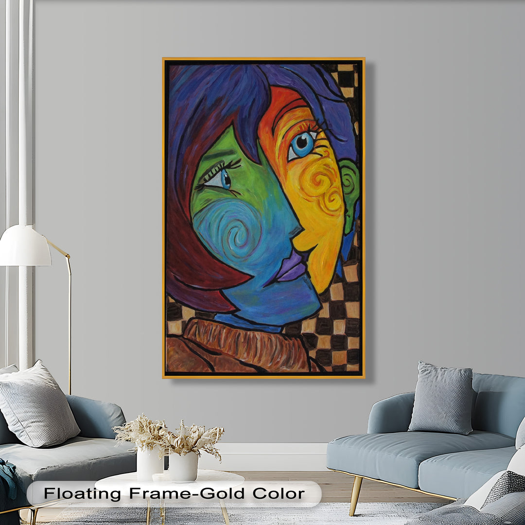 Dual Emotions – Vibrant Abstract Portrait Picasso Oil Painting