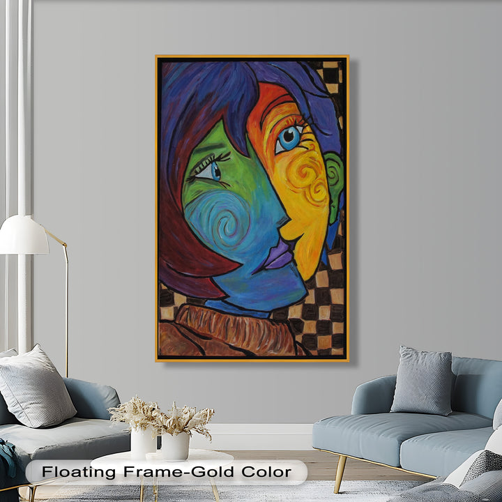 Dual Emotions – Vibrant Abstract Portrait Picasso Oil Painting