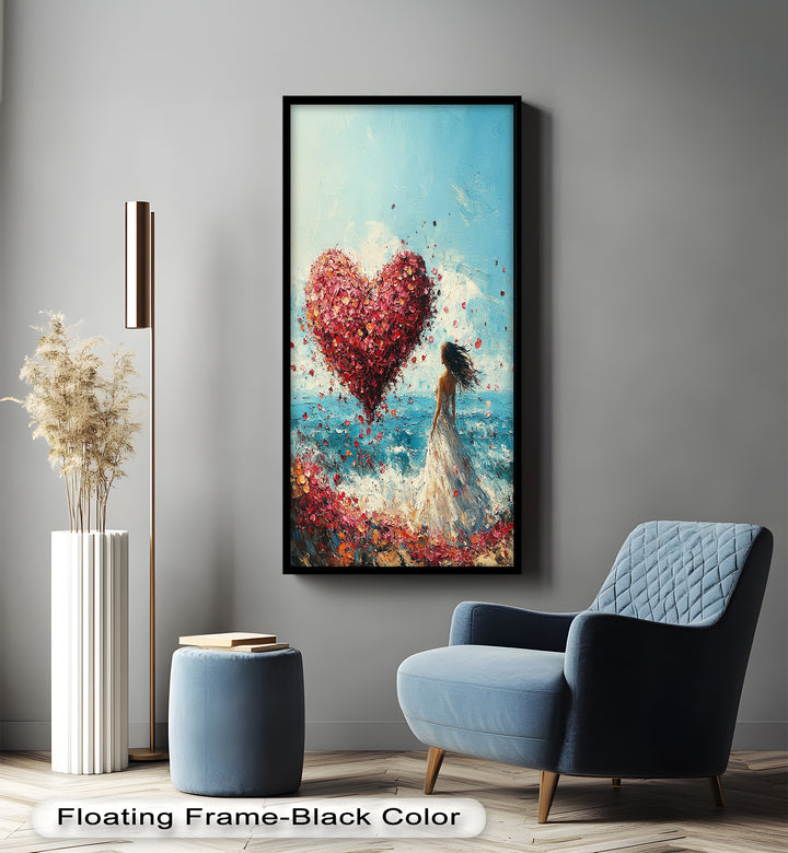 Petals of Love – Romantic Woman by the Sea Love Oil Painting