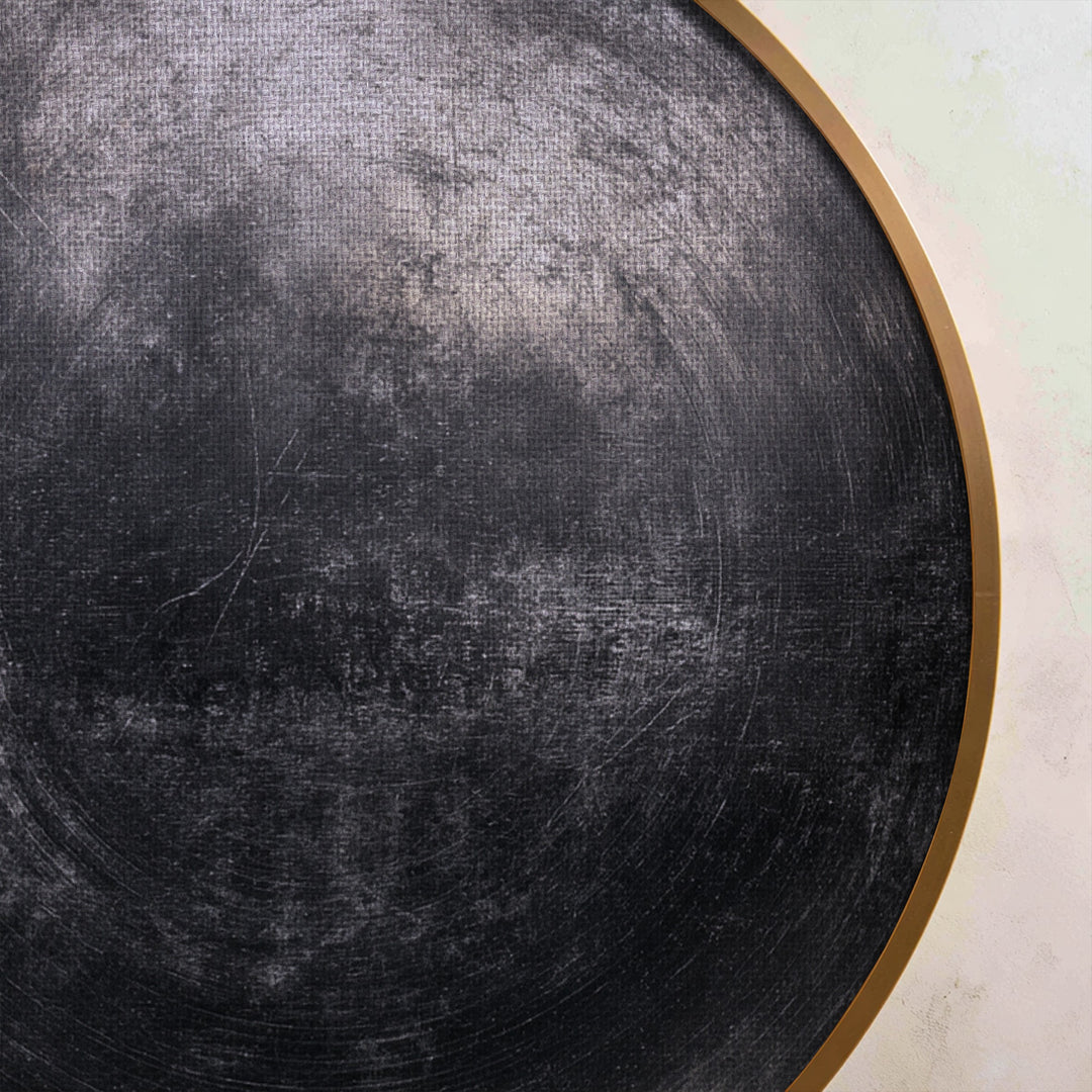 Industrial Black Textured Abstract Circle Canvas Print – Modern Minimal Wall Art