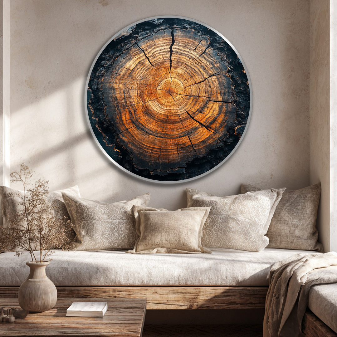 Featuring a smooth finish, this Eternal Rings rustic tree core oil painting wall art showcases the textured and concentric nature of the design.