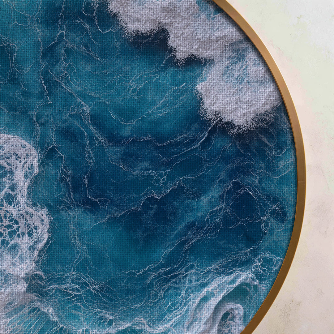 Ocean Wave Aerial Round Canvas Print – Turquoise Sea Wall Art