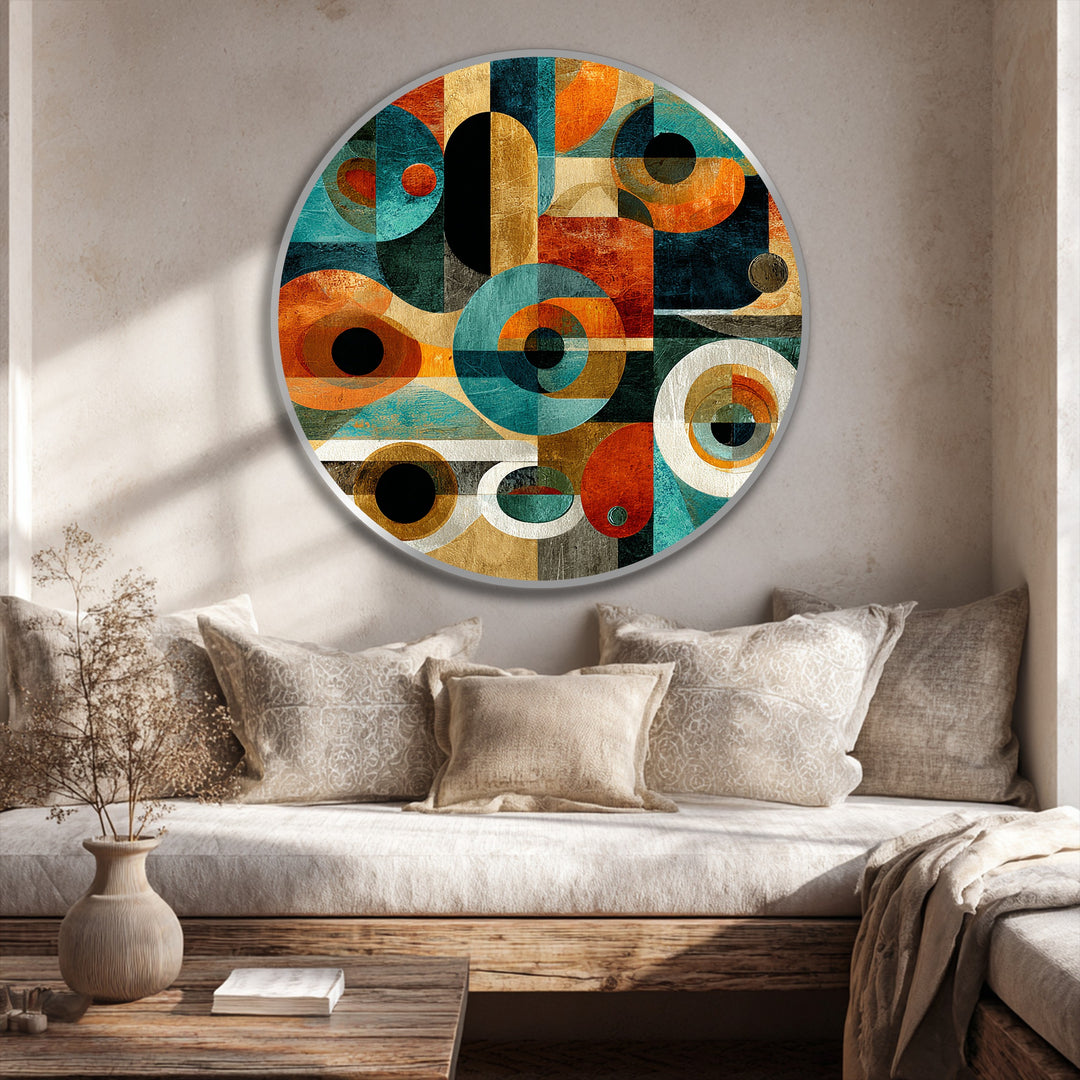 Círculos geométricos retro – Redondos abstractos Cuadro al óleo