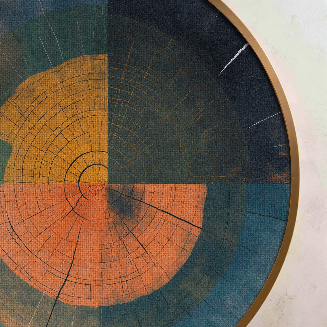 Abstract Wood Ring Geometry Round Canvas Print – Modern Rustic Wall Art