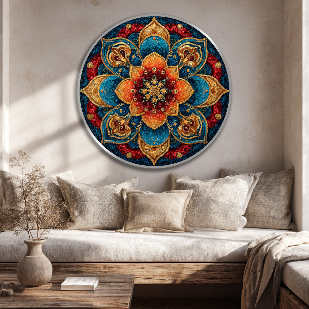 Mandala Joya Radiante – Ornamental Redonda Cuadro al óleo sobre madera