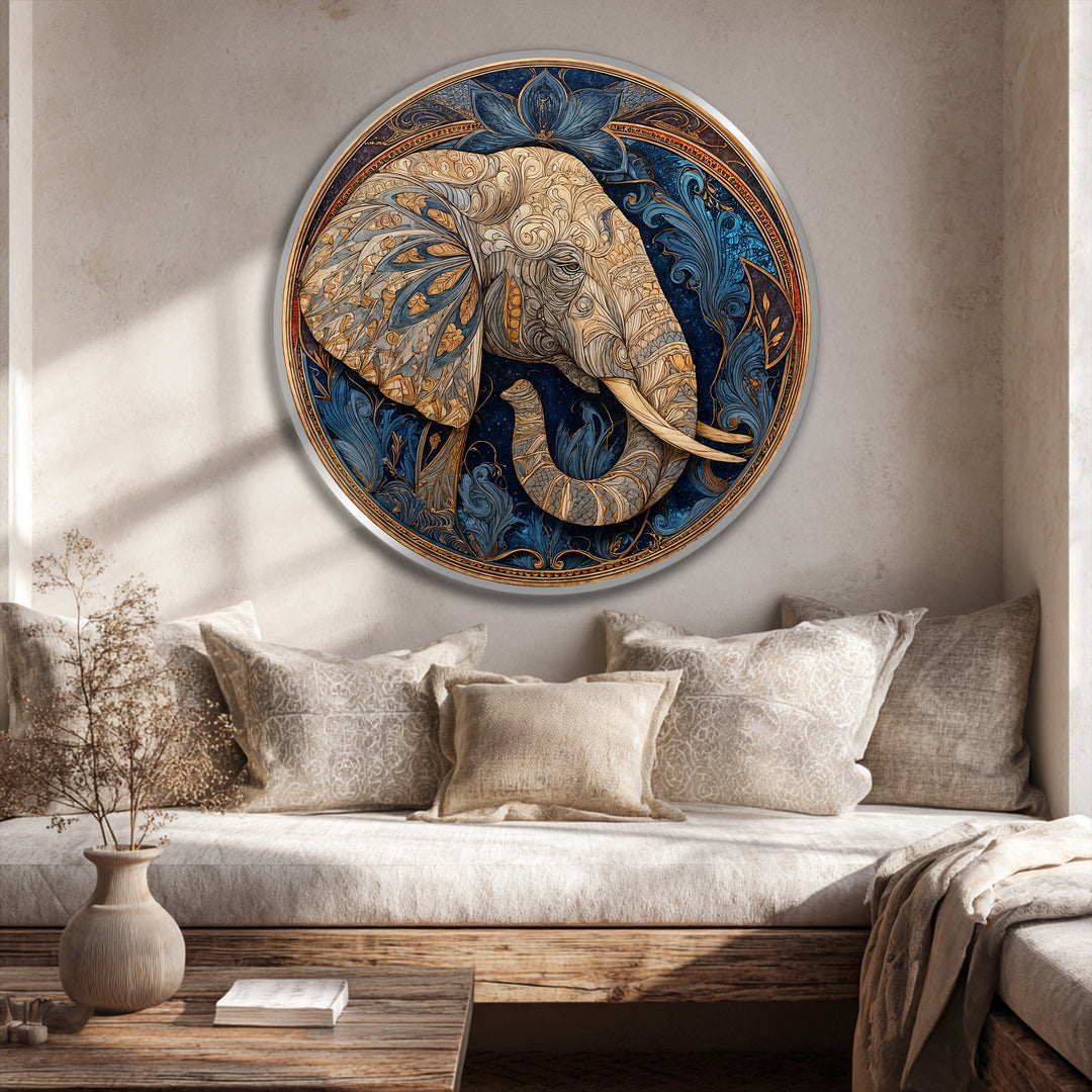 Guardiano del Loto Reale – Elefante Rotondo Ornato Quadro a Olio