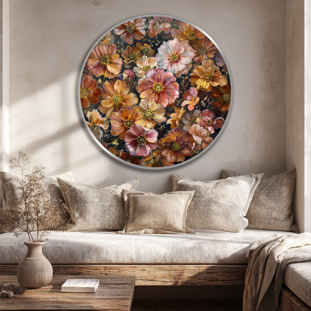 Autumn Bloom Symphony – Floral Round Oil Painting