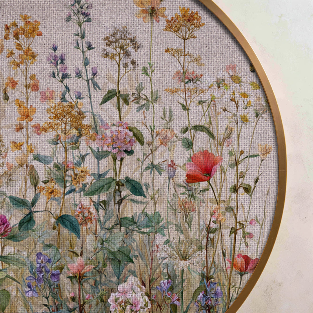 Wildflower Meadow Round Canvas Print – Soft Botanical Wall Art