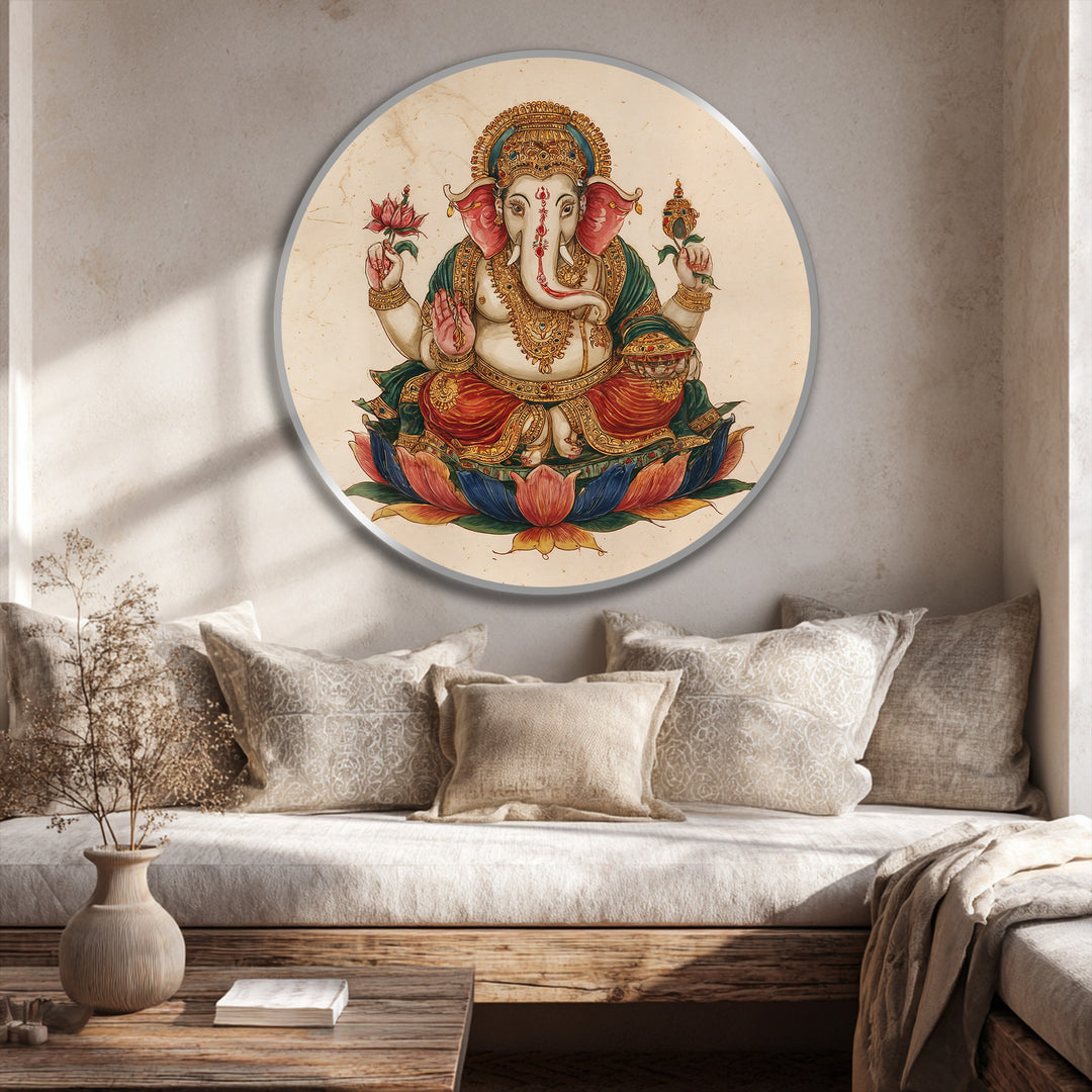 ganesha blessing round oil painting