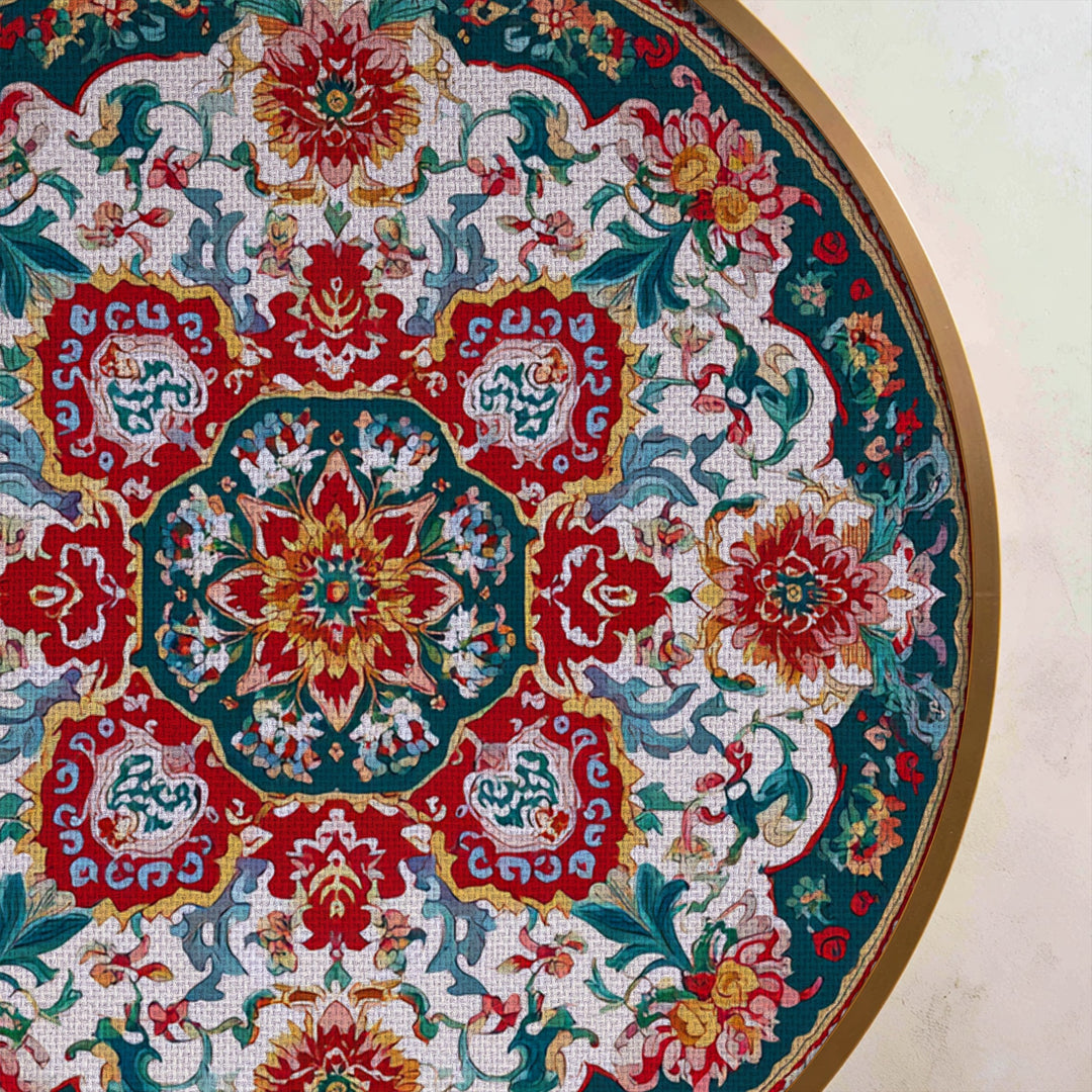 Ornate Floral Medallion Round Canvas Print – Vintage Pattern Wall Art