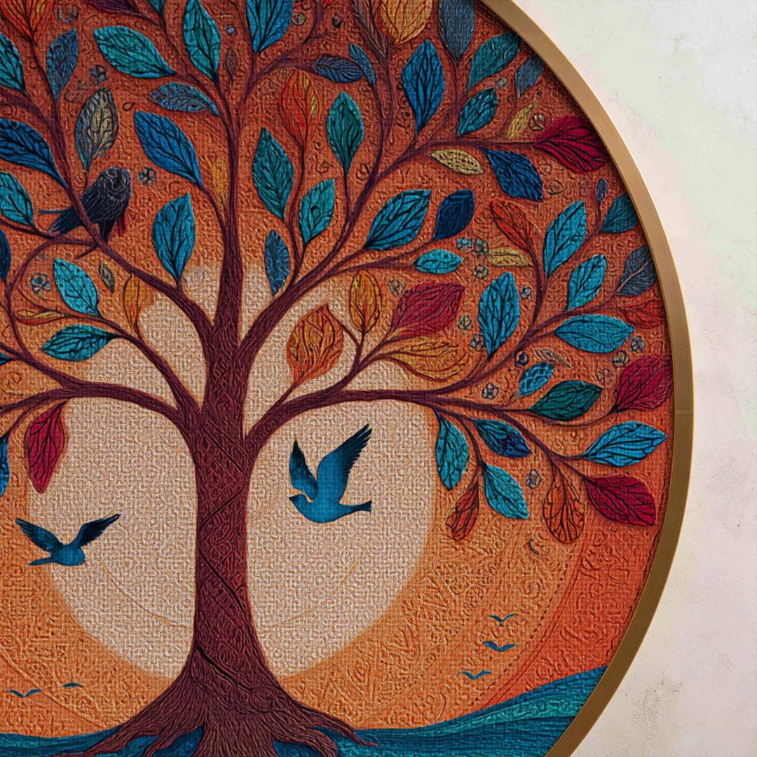 Vibrant Tree of Life Round Canvas Print – Colorful Nature Art
