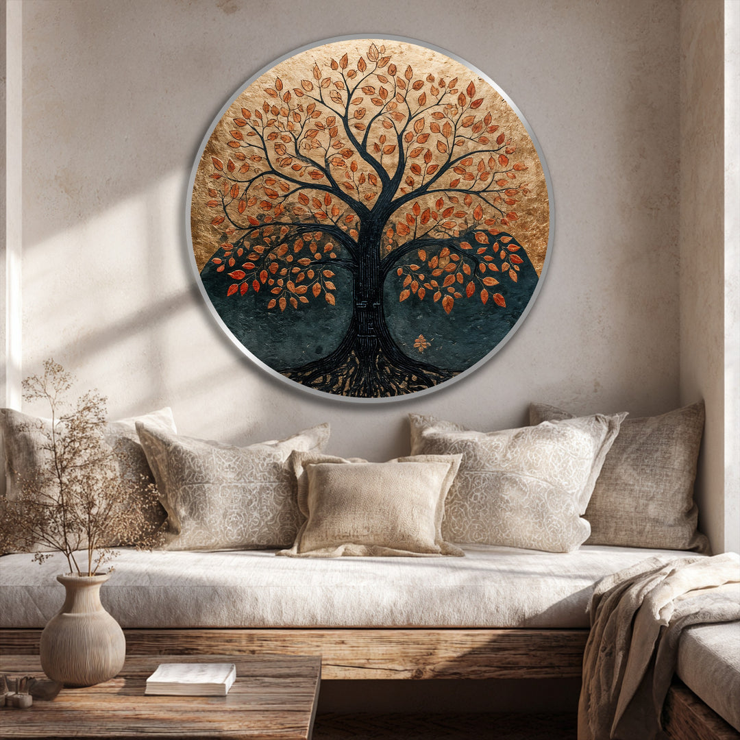 Eternal Roots – Autumn Tree Round Oil Painting