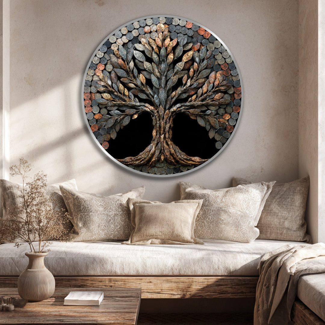 Porte-monnaie rustique–Rond en bois Tableau Peinture à l’huile Art mural