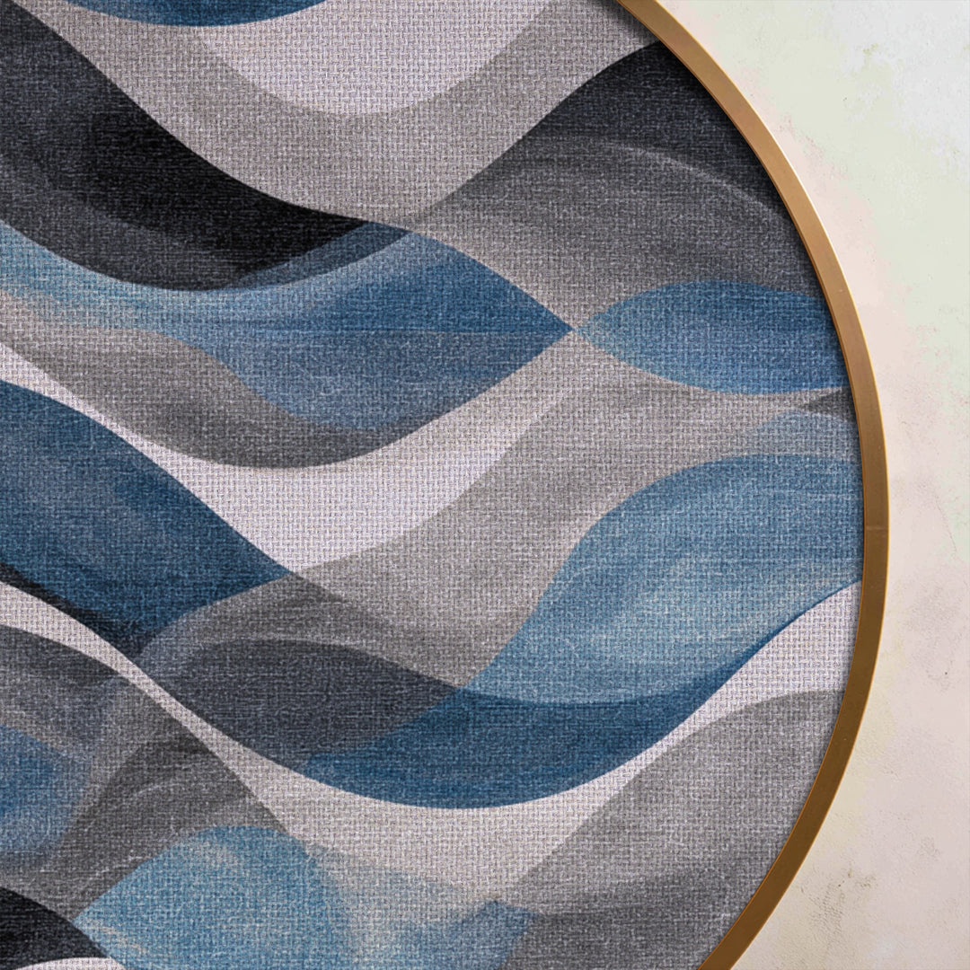 Impression sur toile ronde abstraite « Vagues bleues ondulantes » –Art mural côtier moderne