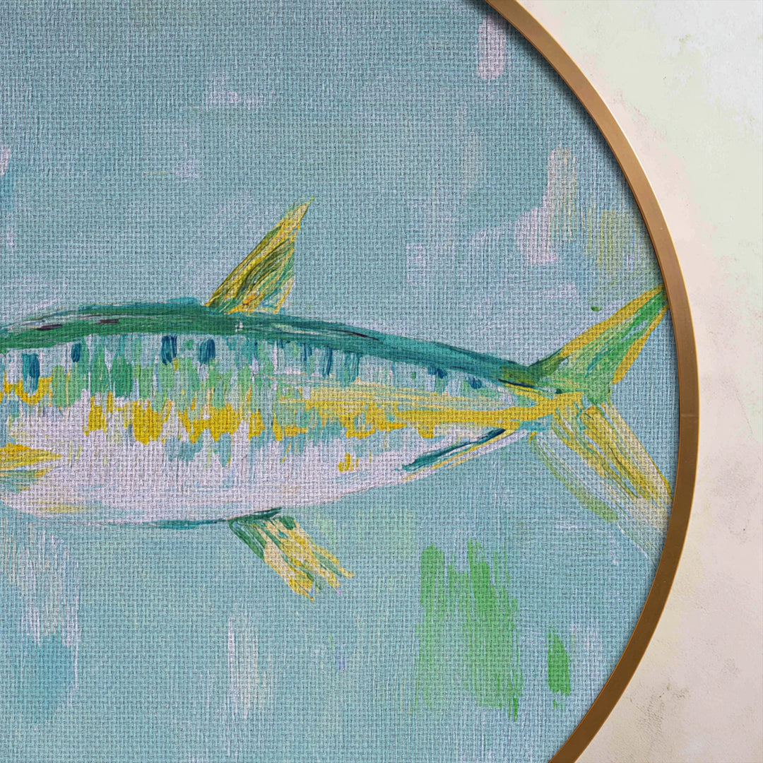 Pastel Fish Painting Round Canvas Print – Coastal Minimal Wall Art