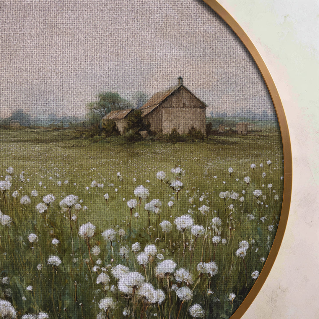 Rustic Barn Round Canvas Print – Nature Landscape Wall Art