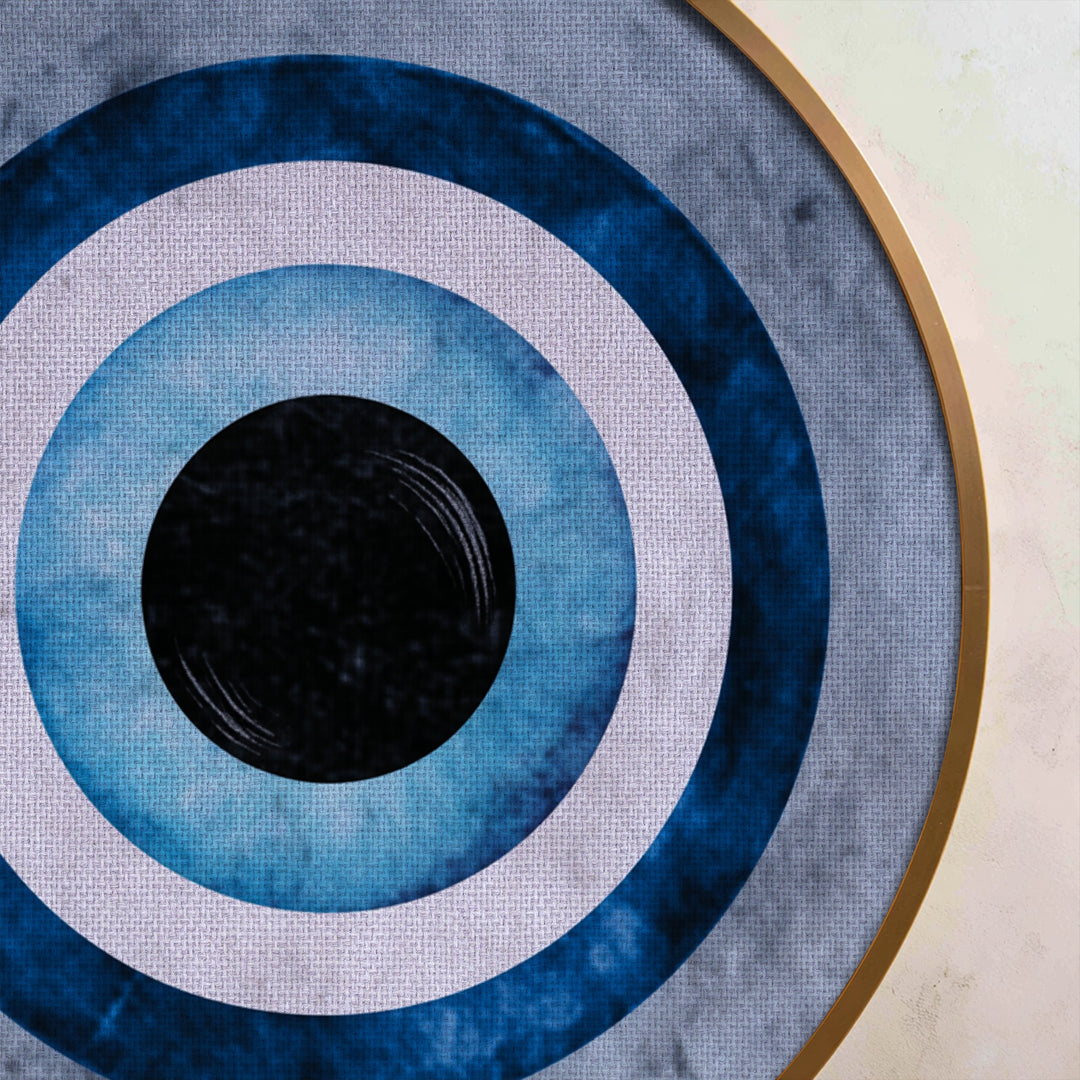 Blue Evil Eye Symbol Round Canvas Print – Minimal Protection Wall Art
