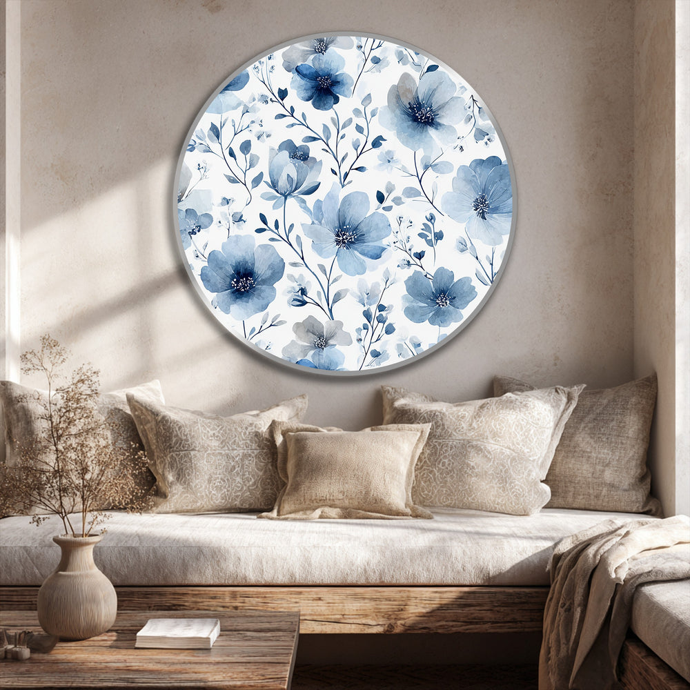 Softest watercolor blooms compose this inviting floral oil painting wall art, bringing an elegant botanical home decor element into a calming interior scene.