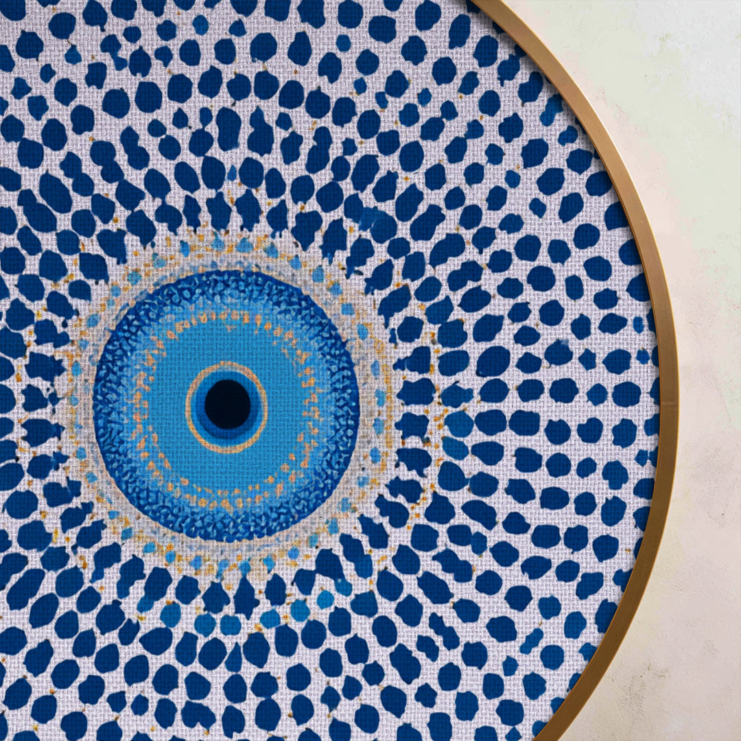 Tableau rond Mandala Œil bleu maléfique–Symbole protecteur
